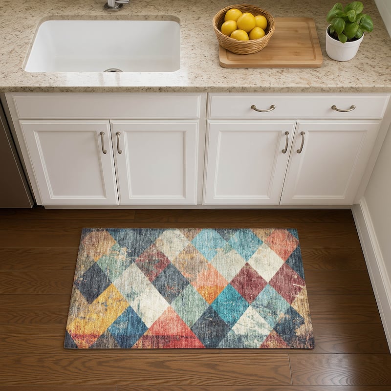 Premium Washable Super Soft Contemporary Diamonds Mayfield Rug - Navy - 1'8" x 2'6"