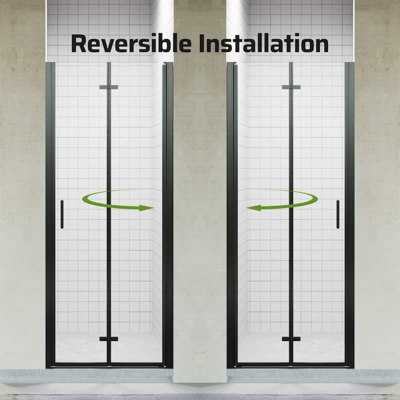 30"/32"/34" W x 72" H Frameless Folding Pivot Shower Door, 6mm Tempered Glass, Matte Black Bifold Bathroom Door