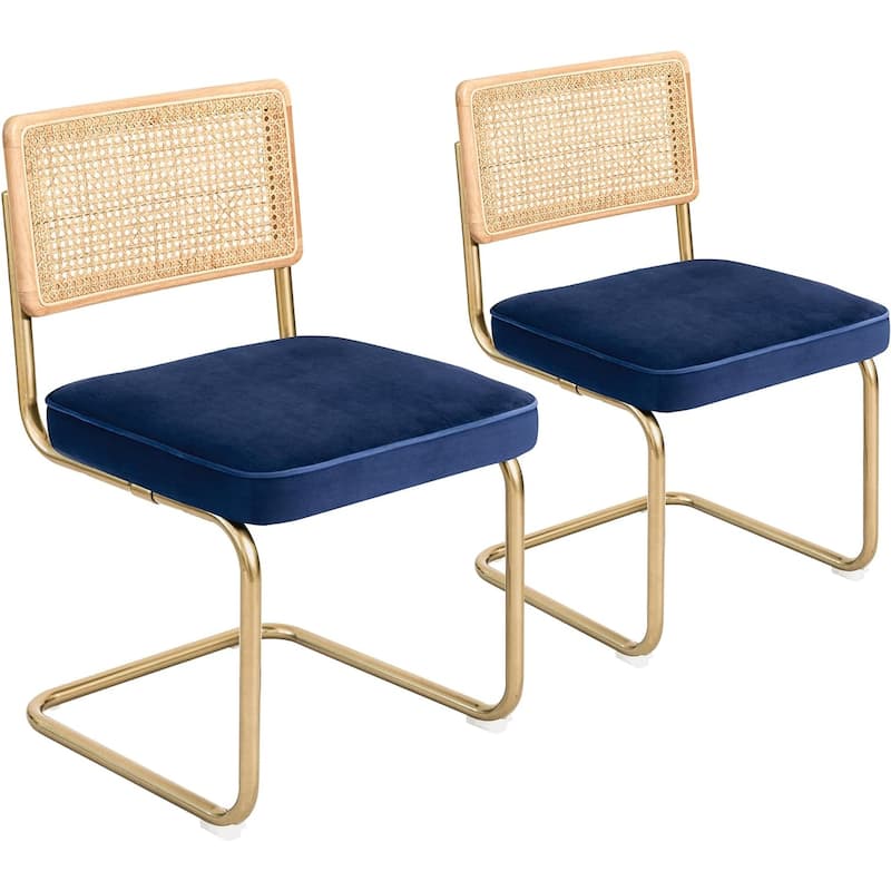 CangLong , Upholstered Velvet Seat Armless Chairs with Metal Legs for Home Kitchen Dining Room, Set of 2, Blue
