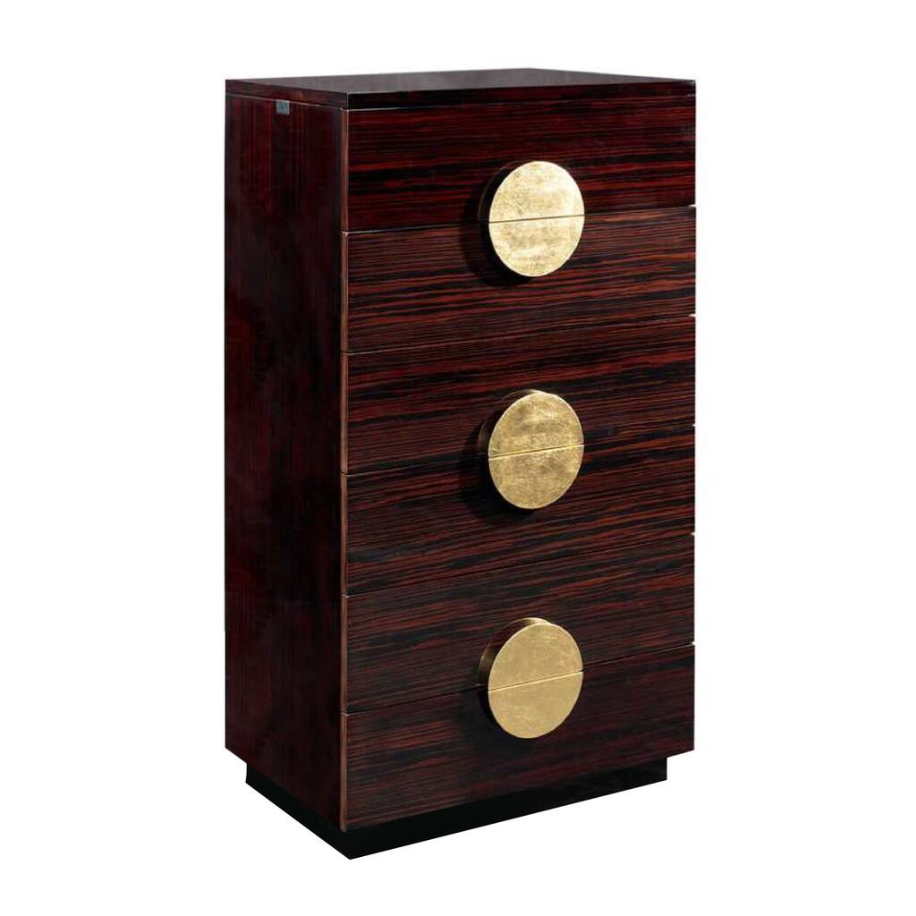 49 Inch Dark Wood 6 Drawer Tall Tuscany Chest Dresser with Gold Handles