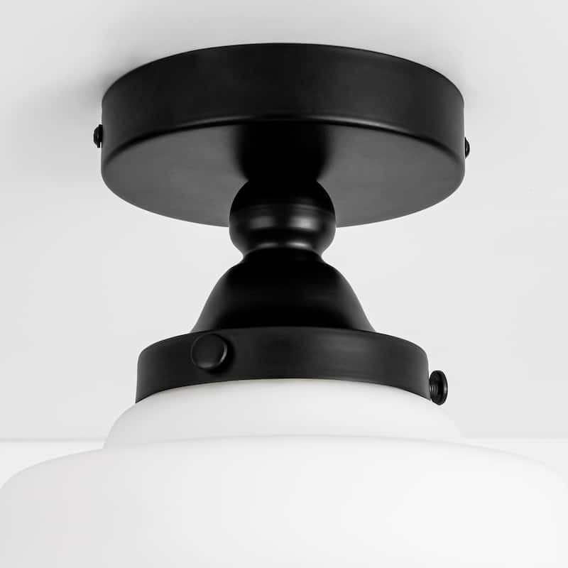 9.5" W Farmhouse Gold/Black Metal Semi-Flush Mount Ceiling Light with Frosted White Glass for Bedroom, Living Room