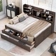 preview thumbnail 16 of 43, Full Size Wooden Captain Bed with Built-in Bookshelves, 3-Storage Drawers, and Trundle, Light Grey, Classic Style Bed Frame Antique Grey