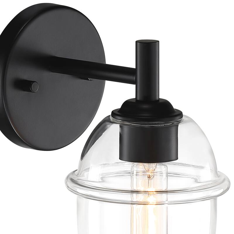 Summer Jazz 5.5 in. 1-Light Matte Black Wall Sconce Light with Clear Glass Shade for Bathrooms