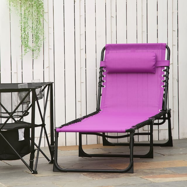 Outsunny Folding Chaise Lounge Chair Portable Lightweight Reclining Garden Sun Lounger with 4-Position Adjustable Backrest - Purple