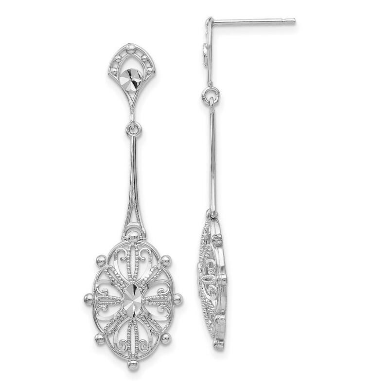 Curata 14k White Gold Dangle Sparkle Cut Filigree Earrings - 42x13mm