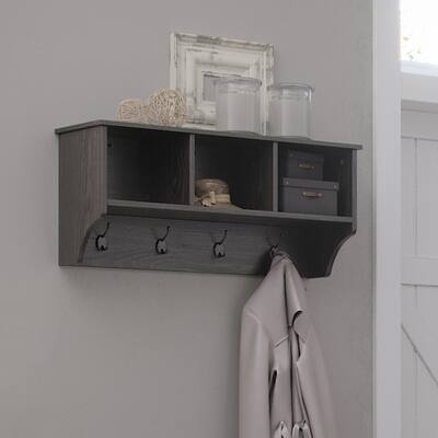 RiverRidge Wall Shelf with Cubbies and Hooks