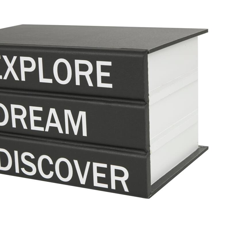 Canvas Decorative Box with White Explore, Dream, Discover Text - Set of 2 Black - Roche River Decor