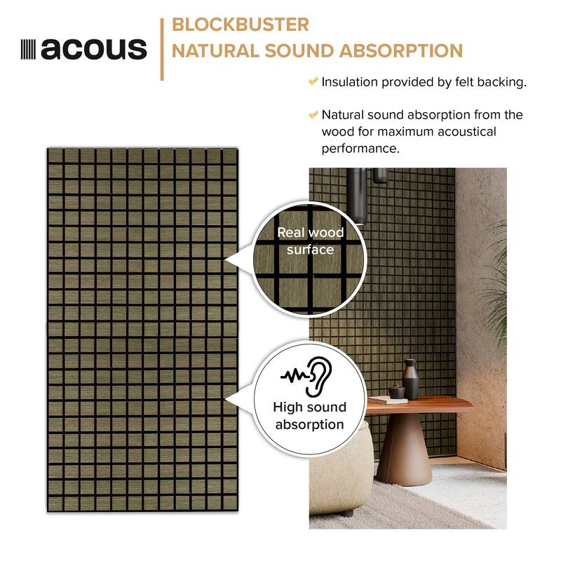 Acous ACB4-70 Blockbuster 24-in x 24-in x 0.4-in 4-Pack Wall Panels, Light Oak