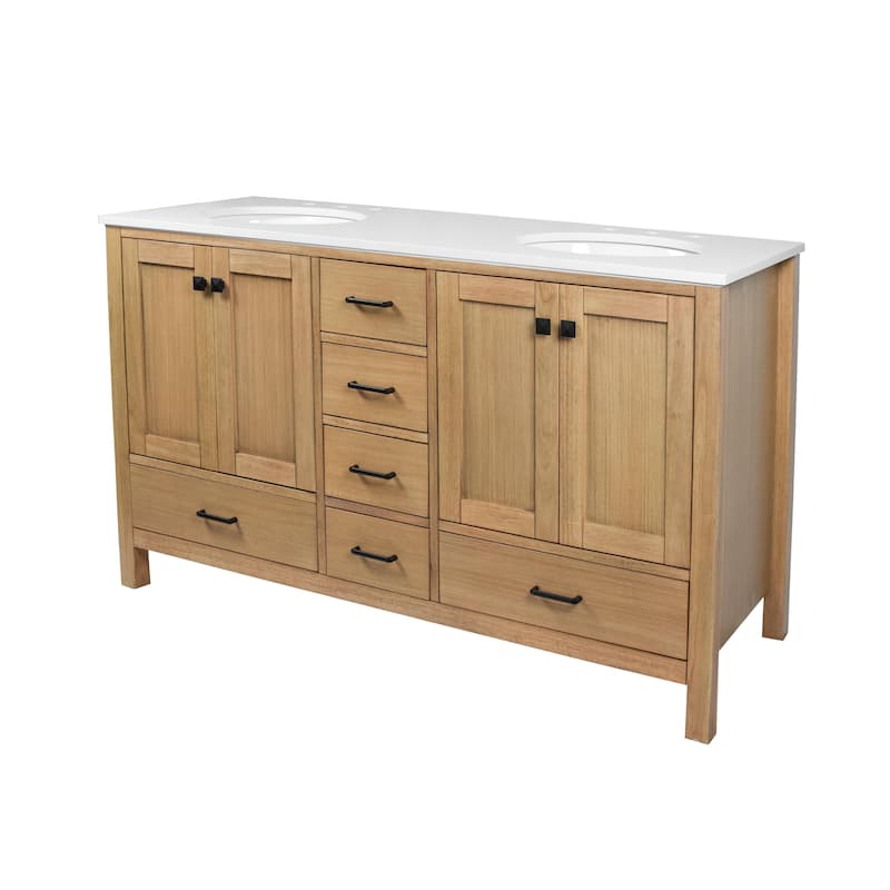 KitchenBathCollection Horizon 60" Double Bathroom Vanity with Engineered White Top