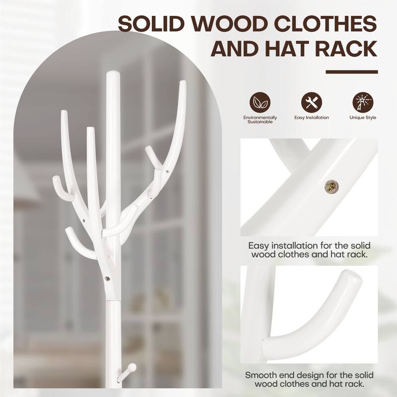 Tree-branch Rubberwood Freestanding Coat Rack with Hooks
