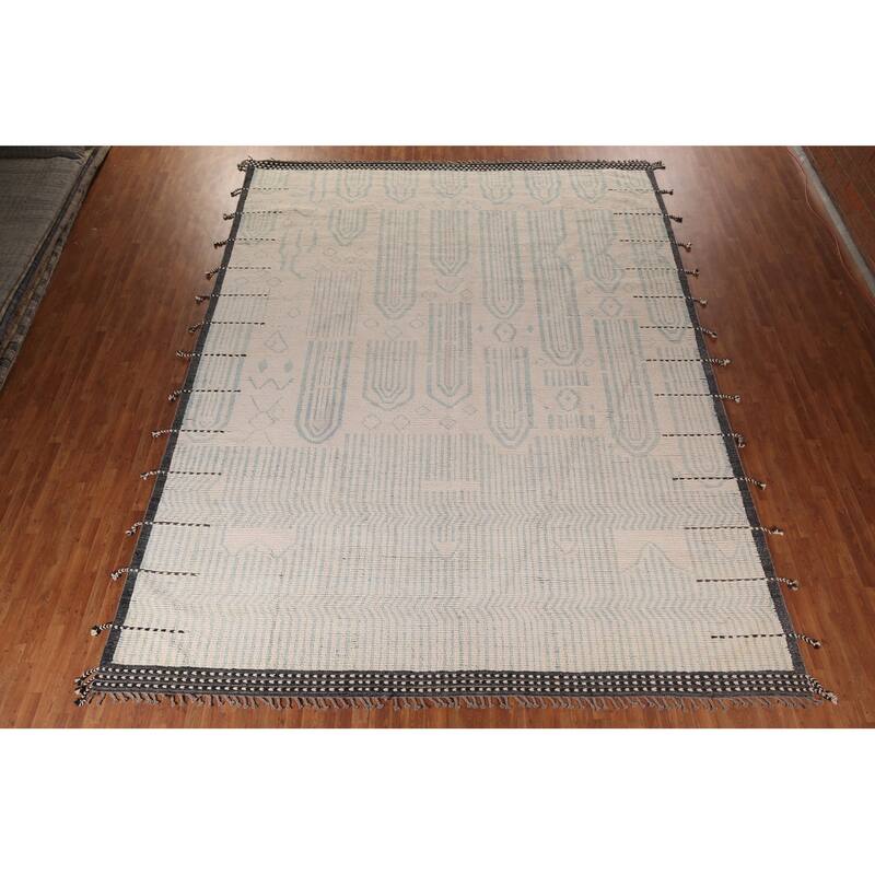 Ivory Moroccan Oriental Large Area Rug Hand-Knotted Wool Carpet - 12'0"x 15'3"
