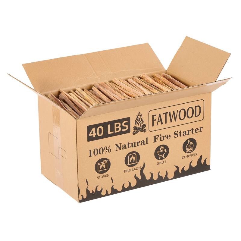 Anmytek Natural Fatwood Fire Starters 40 lb Bulk Box, Resin-Rich Pine Kindling for Fireplace Wood Stove Campfire Grill