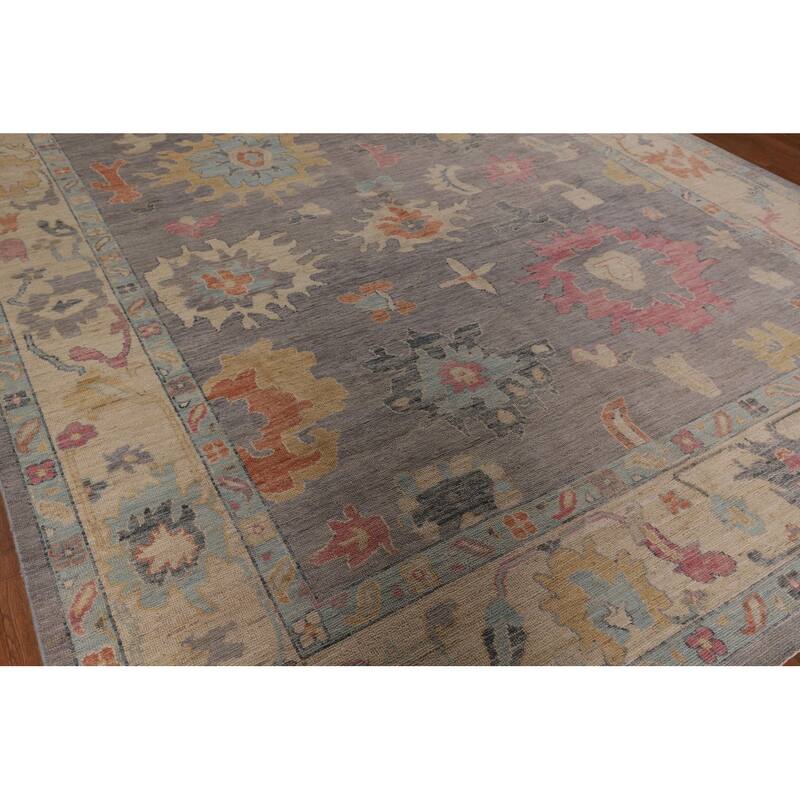 Vegetable Dye Oushak Area Rug Handmade Turkish Wool Carpet - 9'3" x 11'11"