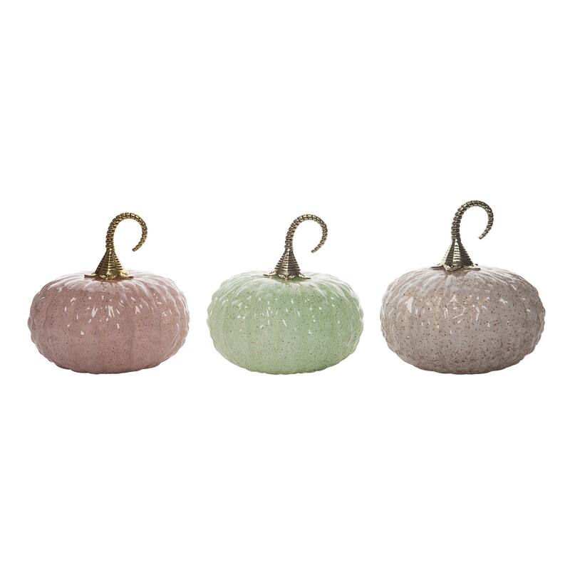 Transpac Glass 5.25 in. Multicolored Harvest Elegant Pumpkin Set of 3