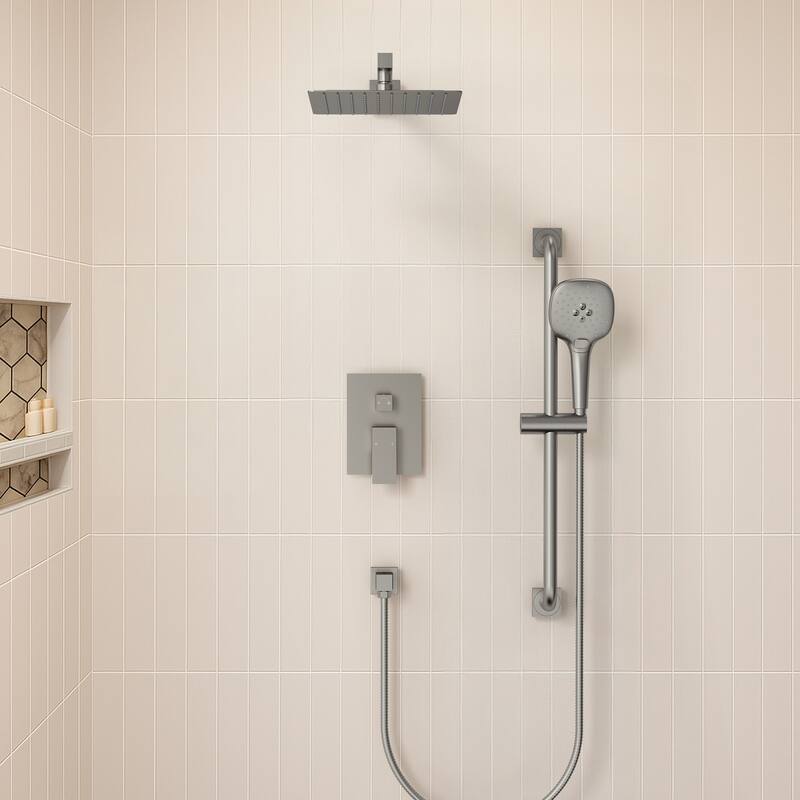 Pressure-Balanced Shower System ,10-Inch Rainfall Shower Faucet with 3-Function Handheld Shower