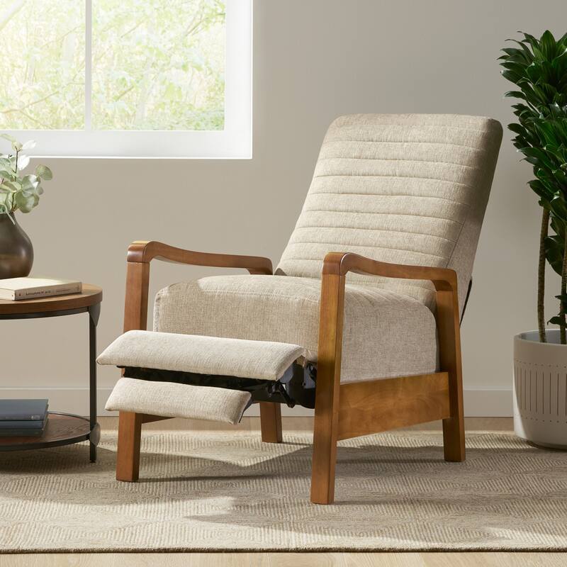 Small Wood Frame Recliner Club Chair with Retractable Footrest Living Room Lounge Armchair Upholstered Reading Chair for Bedroom