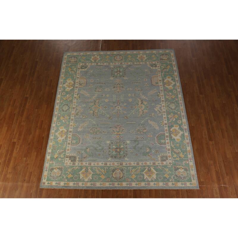 Hand Knotted Oriental 100% Wool Carpet Transitional All-Over Navy Blue & Blues Oushak Area Rug - 10' 2'' X 8' 5''