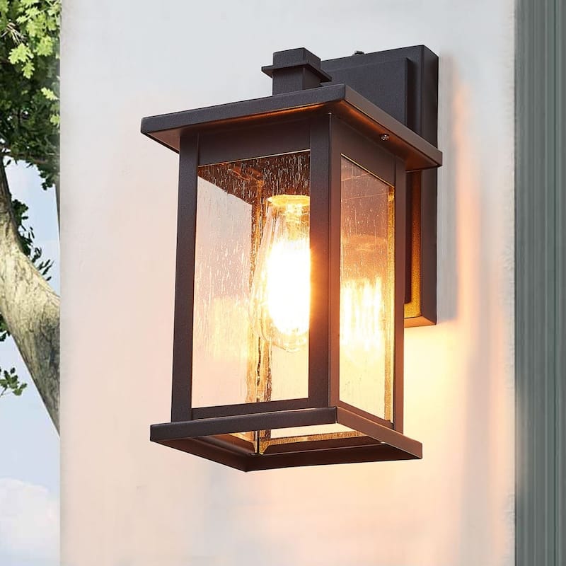 Dusk to Dawn 1 Light Outdoor Wall Lantern 12 Inch - Matte Black