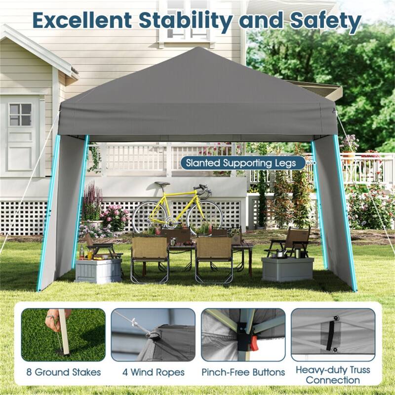 10x9.2 ft Pop-Up Canopy Tent with Awning and Sidewalls Stable Metal Frame for Outdoor Use - 14 x 9.2 x 8.3/8.7 ft (L x W x H)