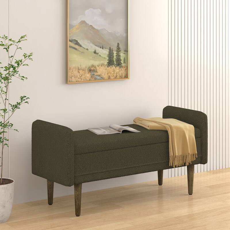 Storage Soft Bench with Armrests for Living Room, Entryway and Bedroom