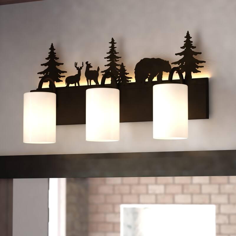 VAXCEL Acadia Bronze Rustic Wildlife Bathroom Vanity Lighting Wall Fixture with Nightlight, Frosted White Glass Shade - Bronze - 23-in W x 13-in H x 6.25-in D