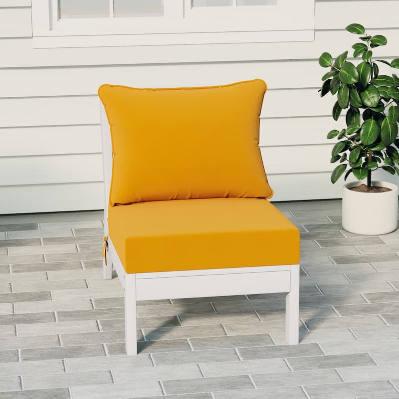 Birchwood All Weather HDPE Outdoor Patio Deep Seating White Armless Chair With Cushions (1-Piece) - White/Yellow