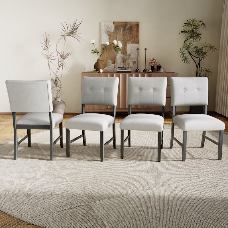 Wooden Dining Chairs Set of 4,Upholstered Kitchen Side Chairs,Farmhouse Dining Room Chair with Solid Wood Legs and Padded Seat - Gray+Beige