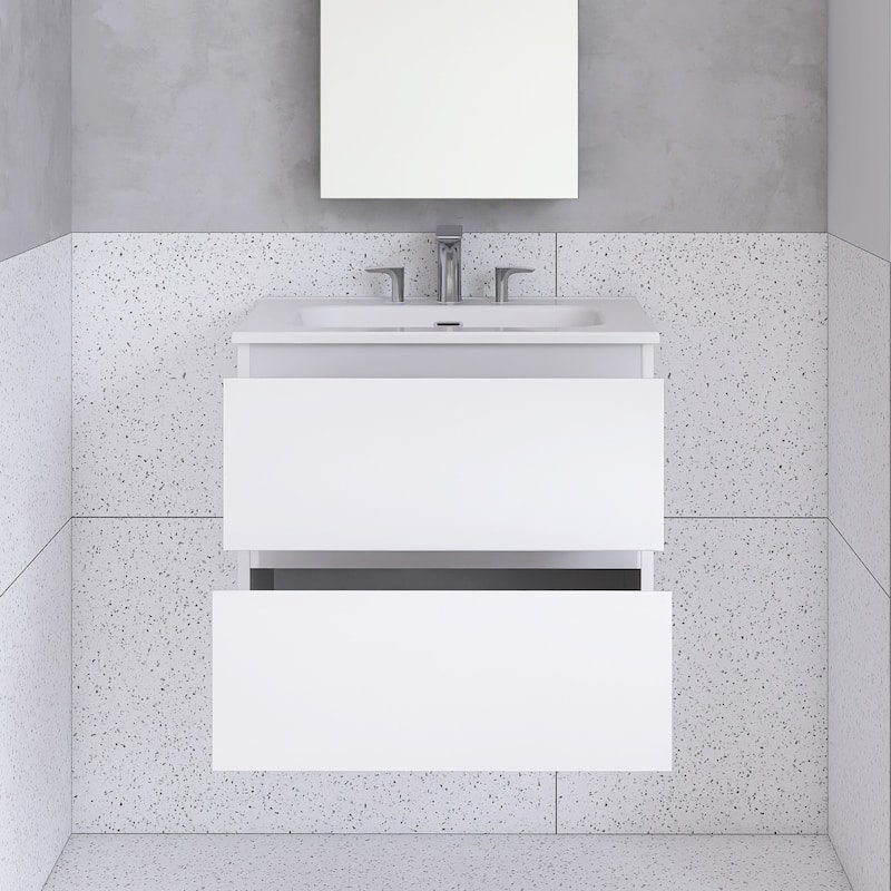 Floating Integrated Bathroom Vanity with Ceramic Sink, Three Faucet Holes