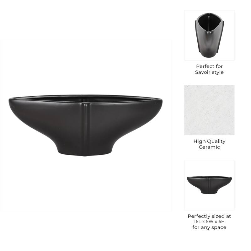 Ceramic Decorative Bowl Modern Decor Sculptural Design - 6" Black - 16" x 5" x 6"