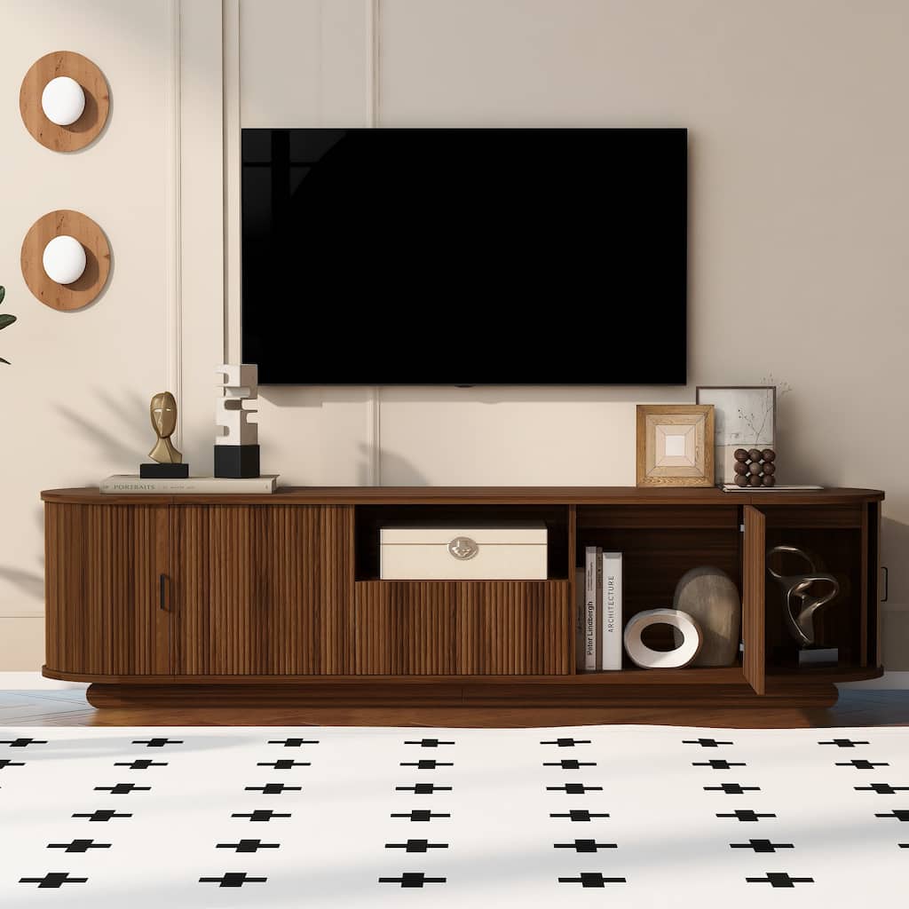 TV Stand with Open Shelf, Drawer, and Hidden Sliding Storage for 70"-75" TVs