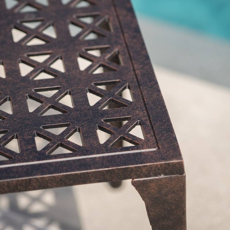 Roomfitters Outdoor 19" Cast Aluminum Side Table with Lattice Design, Patio Accent Table, Bronze