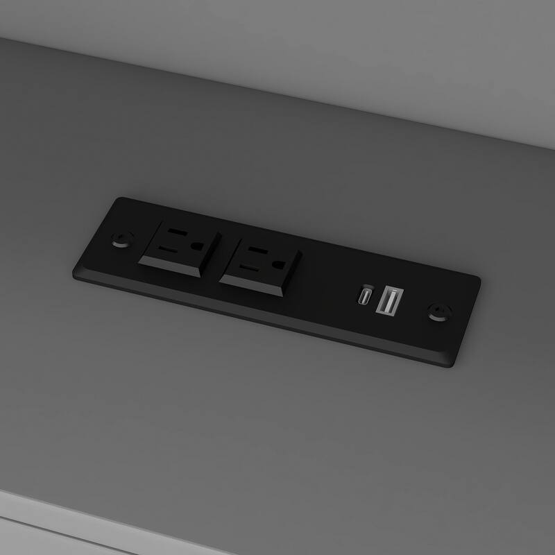 Roomfitters Twin/Full Platform Bed with Trundle, LED Headboard, Charging Station and Storage