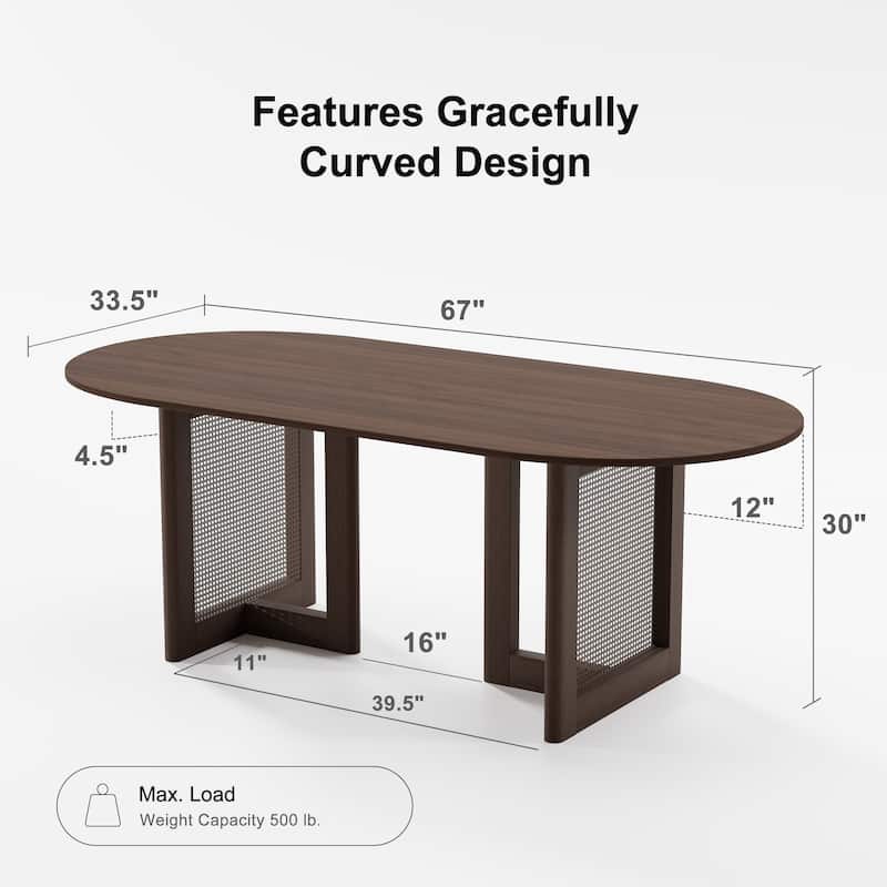 Modern Farmhouse Kitchen Dining Room Table Furniture Oval Kitchen Table with Rattan Woven Legs for Kitchen Bar Living Room