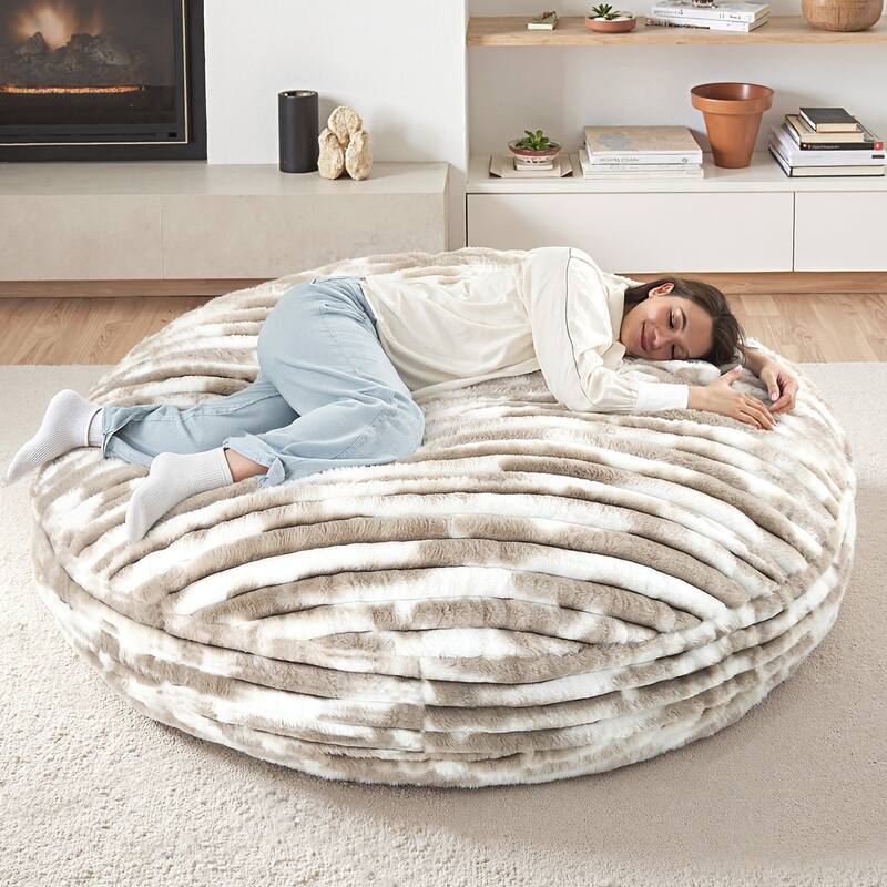 UIXE Modern Plush Faux Fur Bean Bag Chair - White Brown