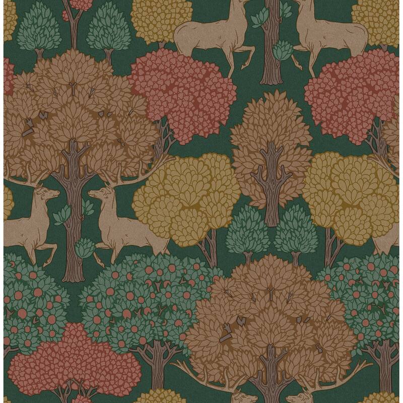 Forest of Arden Green Deer Wallpaper