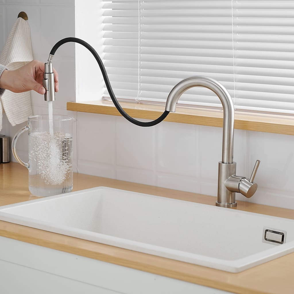 Single Handle 2-Water Spray Modes Pull Down Kitchen Faucet