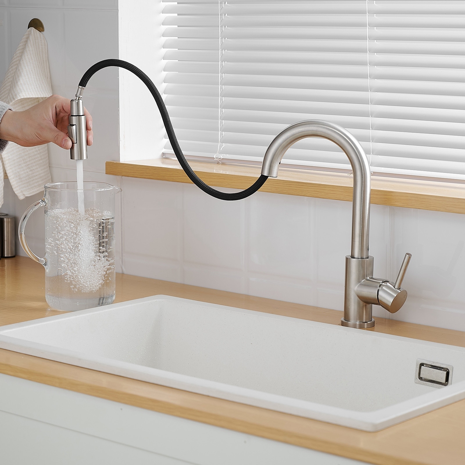 Single Handle 2-Water Spray Modes Pull Down Kitchen Faucet - Brushed Nickel