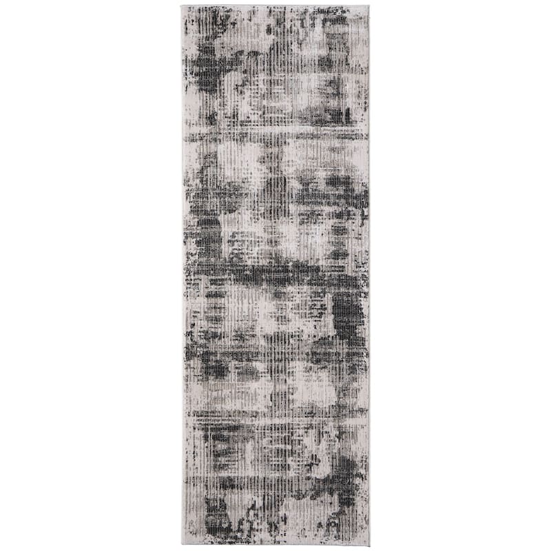 Grand Bazaar Maxin Machine Made Abstract Modern Area Rug - 2'6" x 7'3" - Gray/Ivory