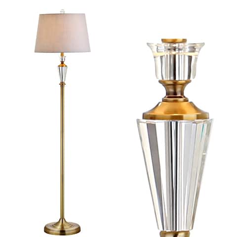 Evelyn 61" Crystal / Metal LED Floor Lamp, Brass Gold/Clear by JONATHAN Y - Brass Gold/Clear - 61" H x 15" W x 15" D
