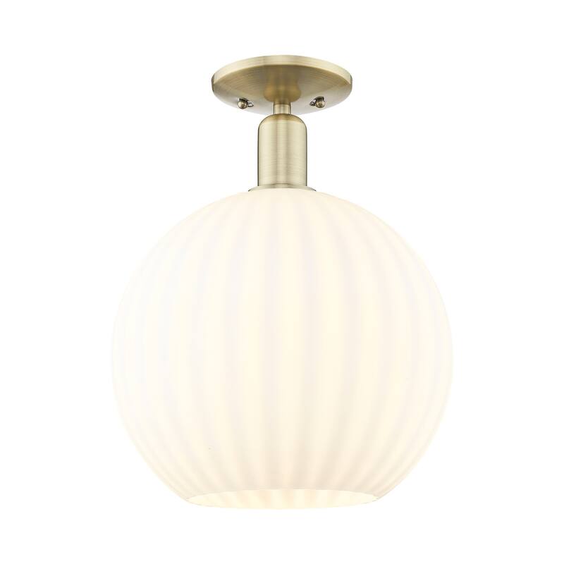 Innovations Lighting 716-1C-15-12 White Venetian Semi-Flush White - Antique Brass / White Venetian