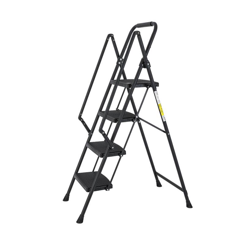 Black Lightweight Folding Four Step Stool