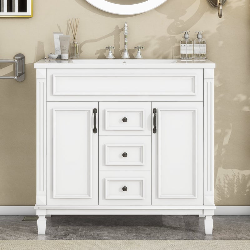 Roomfitters 36" Vanity with Sink, Modern Cabinet with 2 Drawers and Soft Closing Doors, Freestanding Bathroom Design