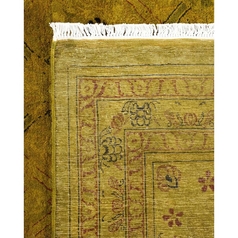 Overton Hand Knotted Wool Vintage Inspired Modern Contemporary Overdyed Green Area Rug - 9' 2" x 12' 4"