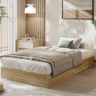 Wood Platform Bed Frame,Wooden Bed Frame Without Headboard, Wood Slat Support