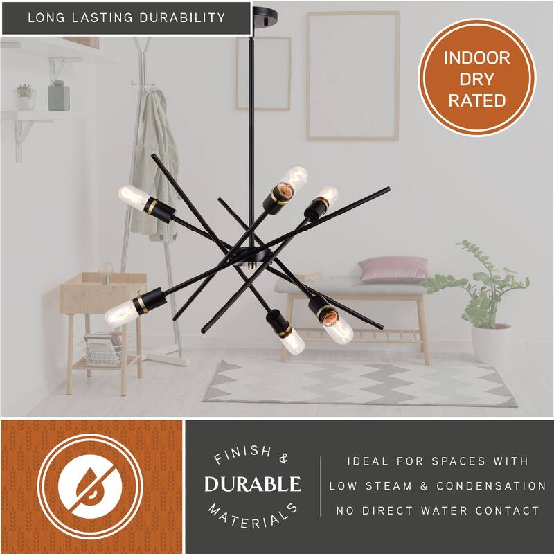 Halsted Black and Satin Brass Mid-Century Modern Sputnik Pendant Light