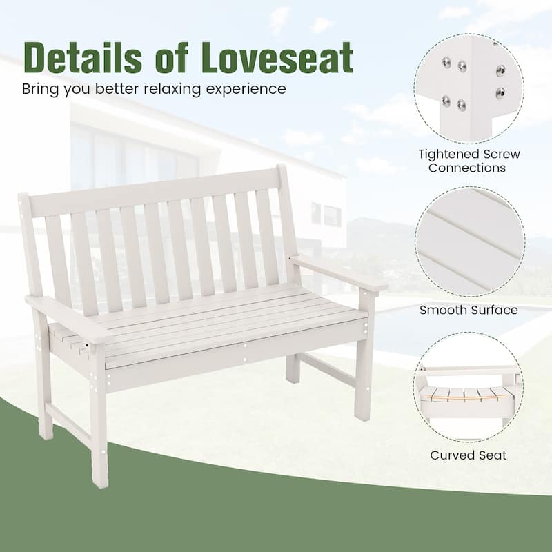 Gymax Garden Bench All-Weather HDPE 2-Person Outdoor Bench for Front