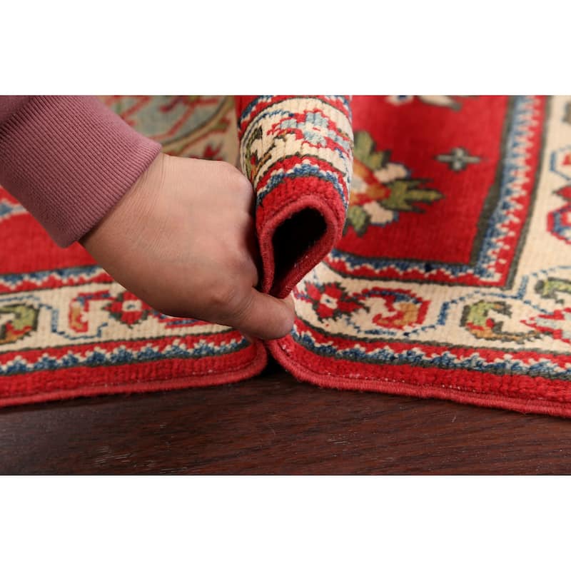 Geometric Super Kazak Oriental Area Rug Hand-Knotted Red Wool Carpet - 2'1" x 3'2"