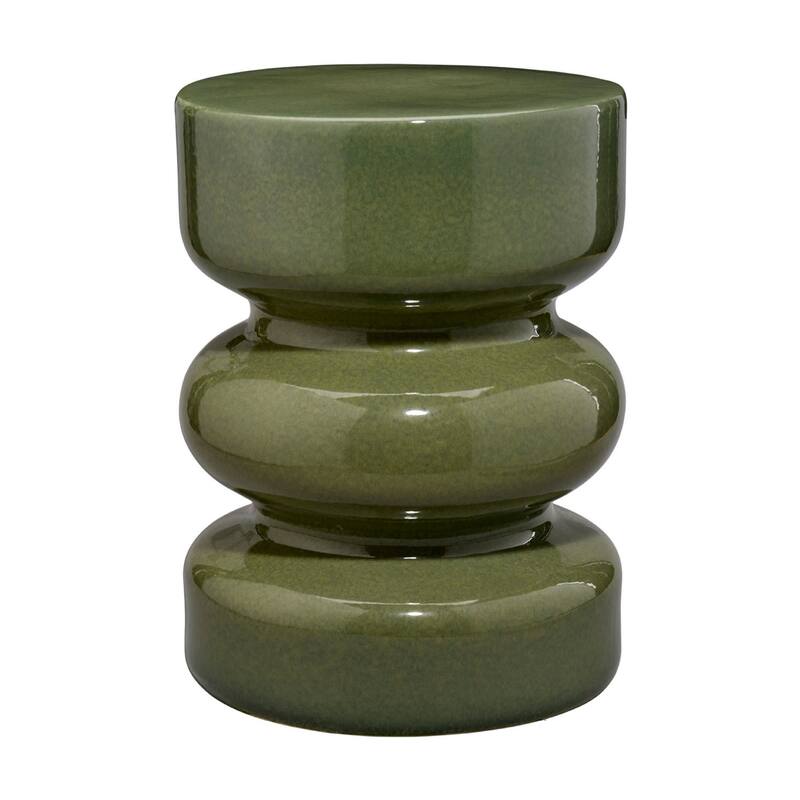 Ruo Patio Garden Stool End Table, Hourglass Body, Glossy Green Ceramic