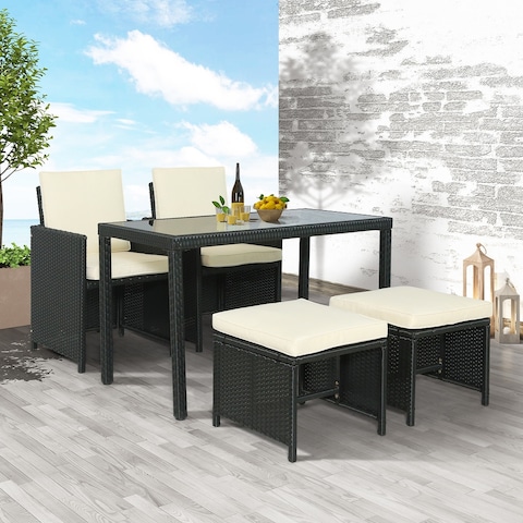 5 Pieces Outdoor Patio Furniture Sets Rattan Chair Wicker Set