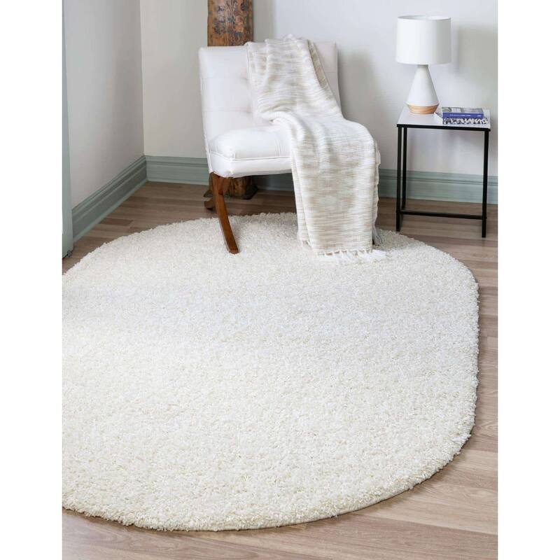 Shag Laurian Collection Area Rug - 8'x10' Oval - Snow White